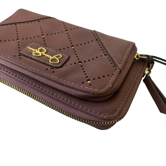Jessica Simpson Patrice Zippered Wallet Wristlet Faux Leather Gold Eyelet - Picture 6 of 14